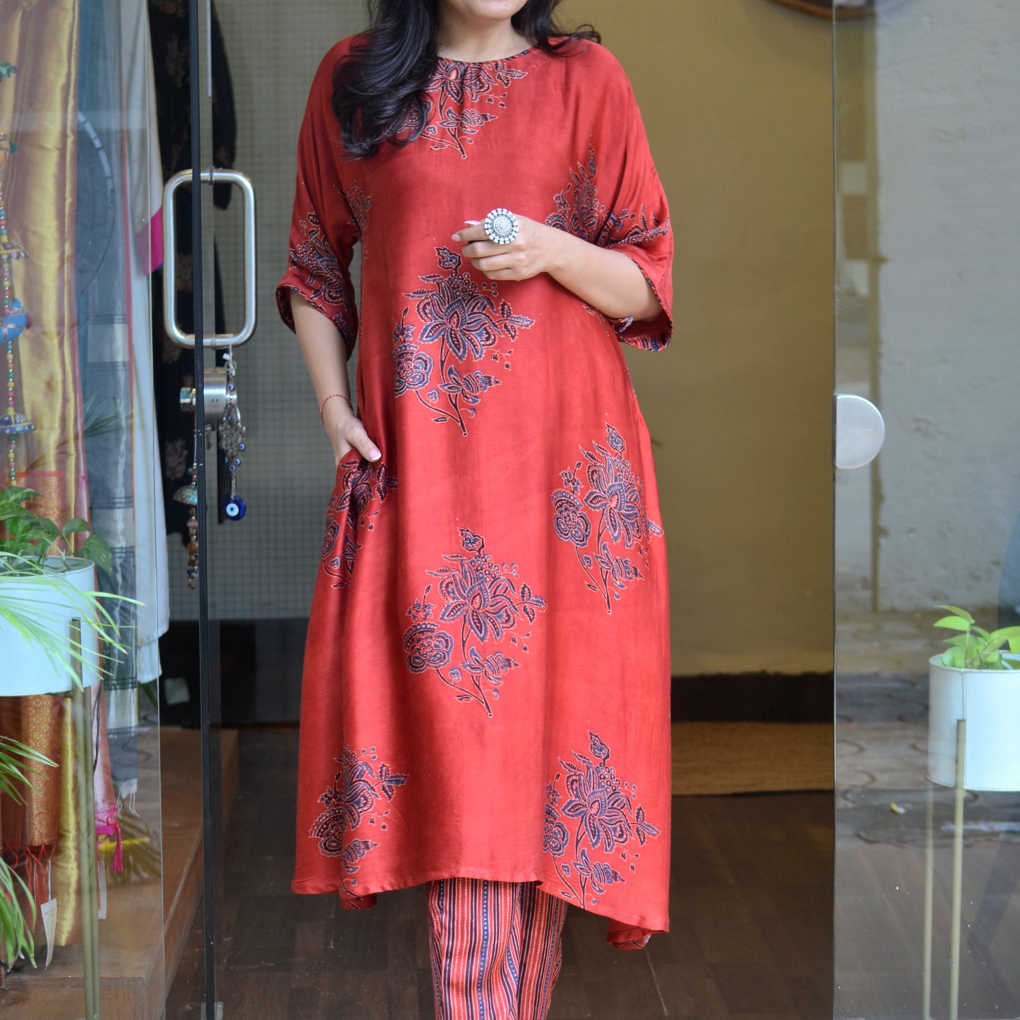 Meher-Modal Silk Relaxed Fit Kurti Rust