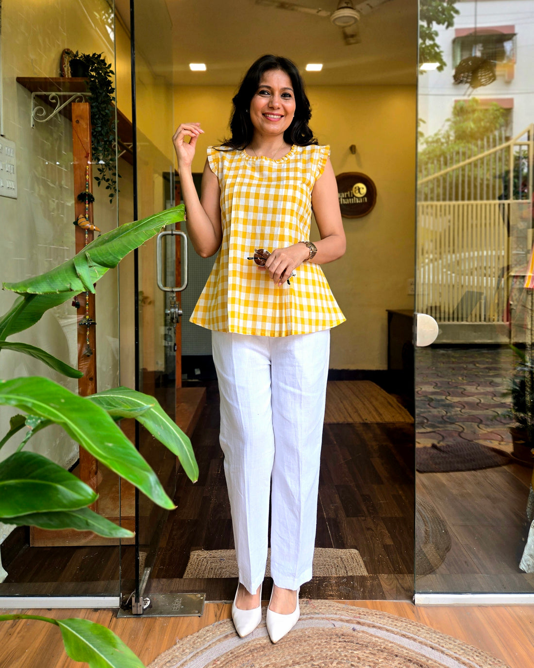 Checkmate Handloom Cotton Top - Yellow