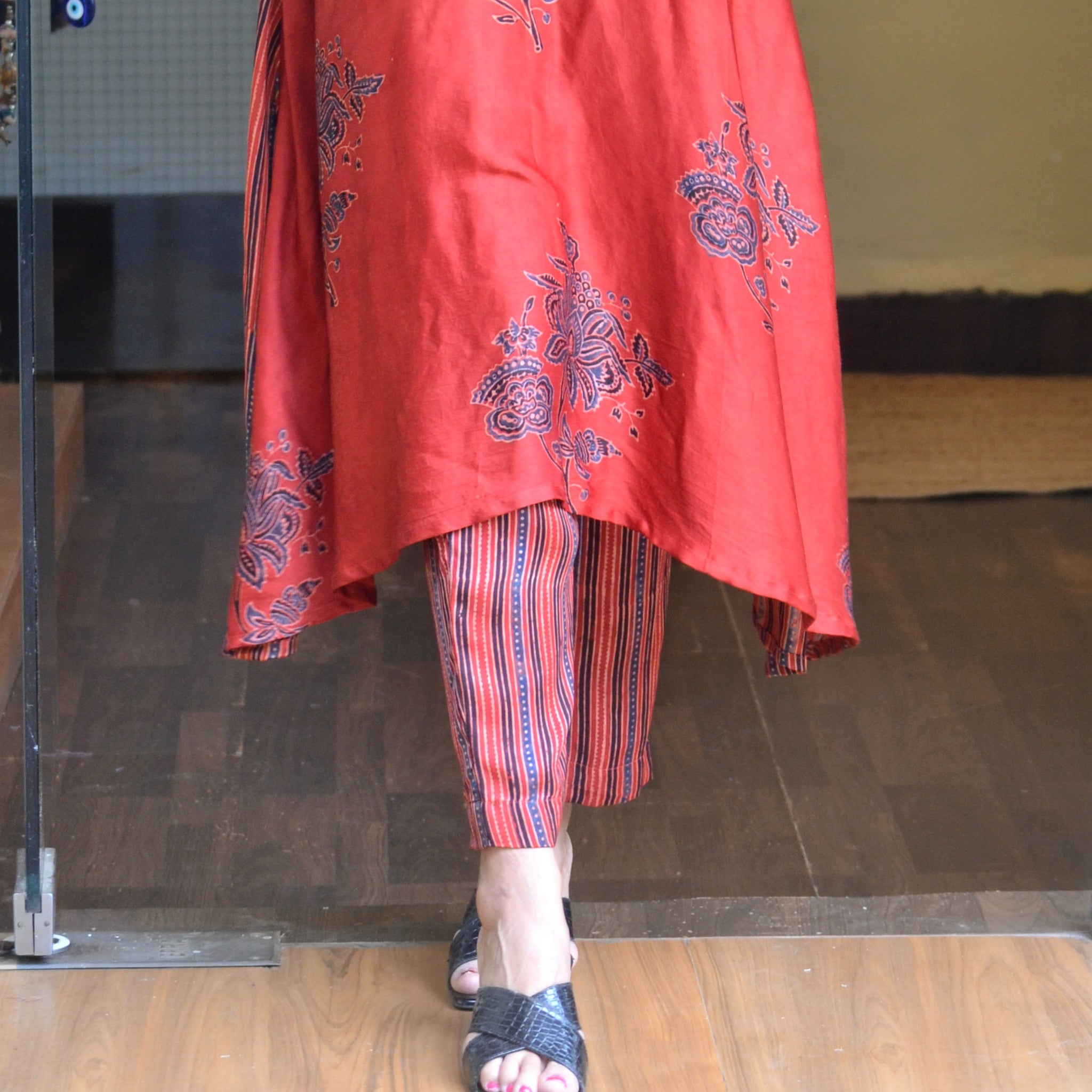 Meher-Modal Silk Striped Pant Rust
