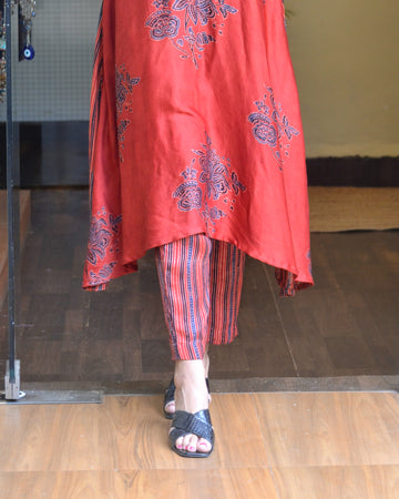 Meher-Modal Silk Striped Pant Rust