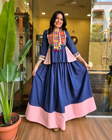 Ambika Peplum Top & Skirt Set - Blue