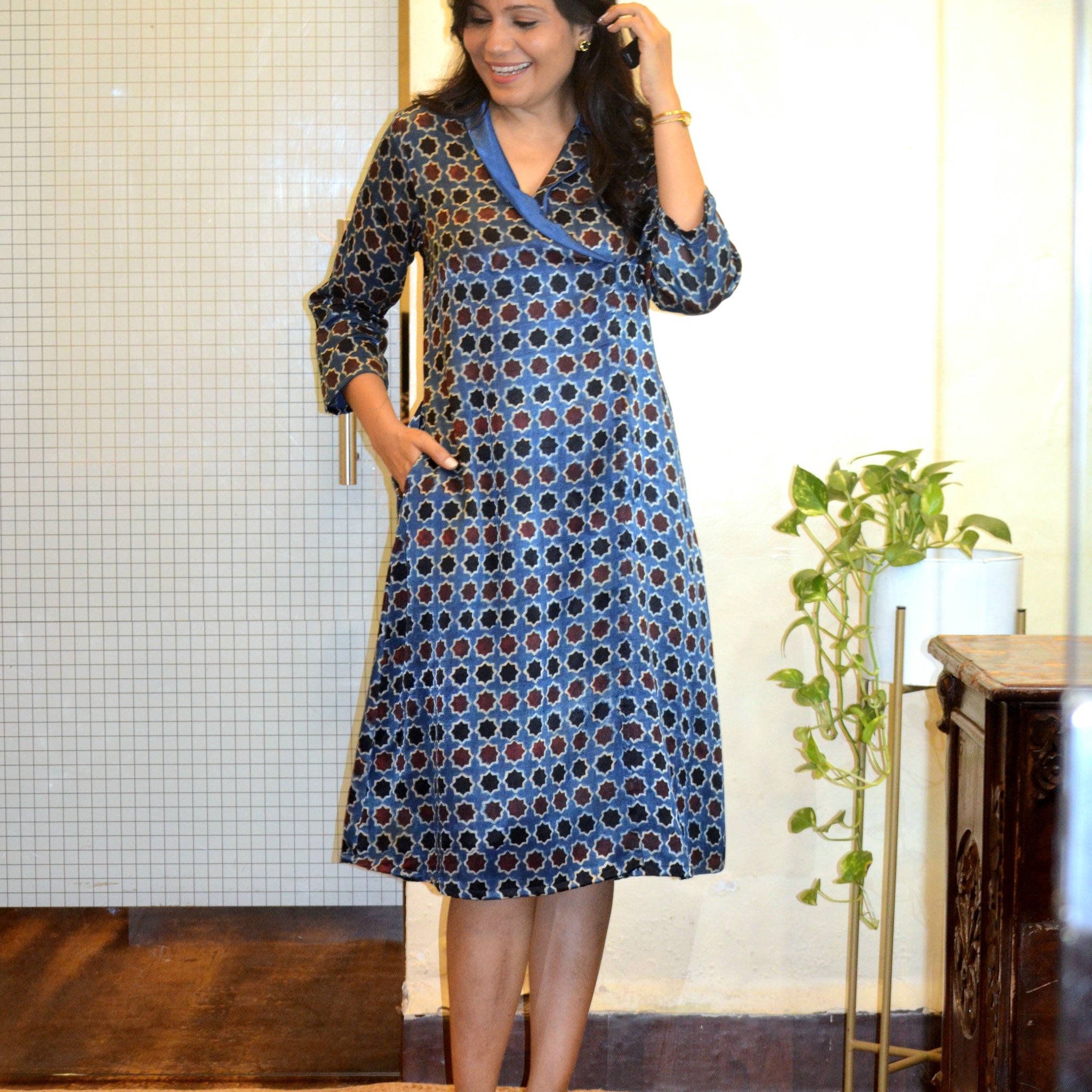Shine On -Mashroo Silk  Dress  Indigo