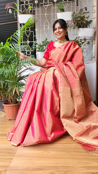 "Gauri" Tissue Silk Handloom Saree-Pink