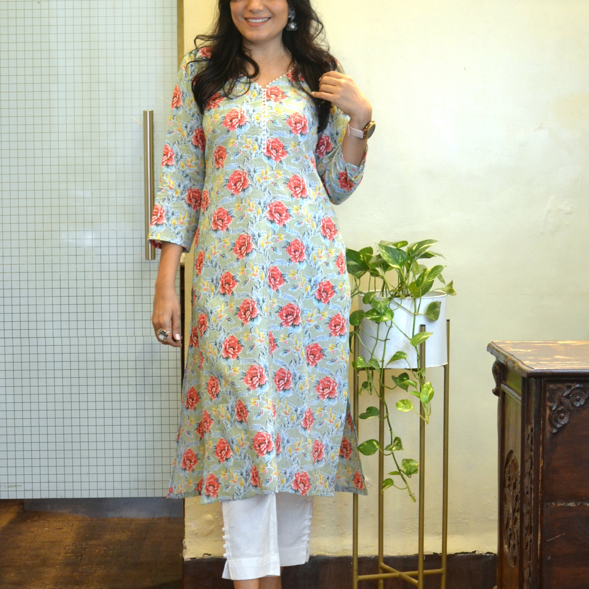 Cotton Printed Kantha Cotton Kurti - Floral