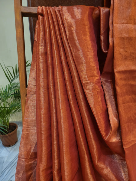 Mul Tissue Saree-Red Gold