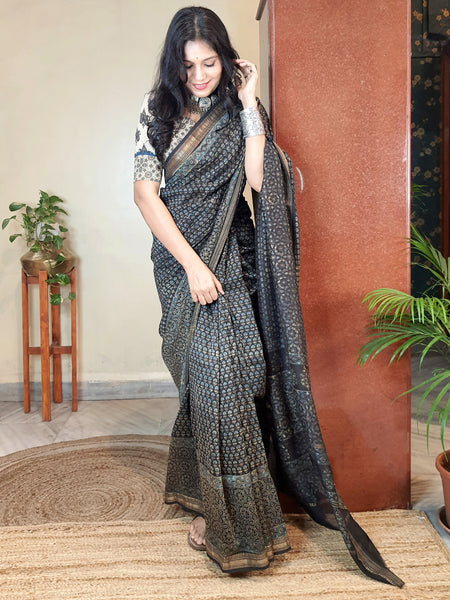 Meher- Ajrakh Maheshwari Silk Saree1