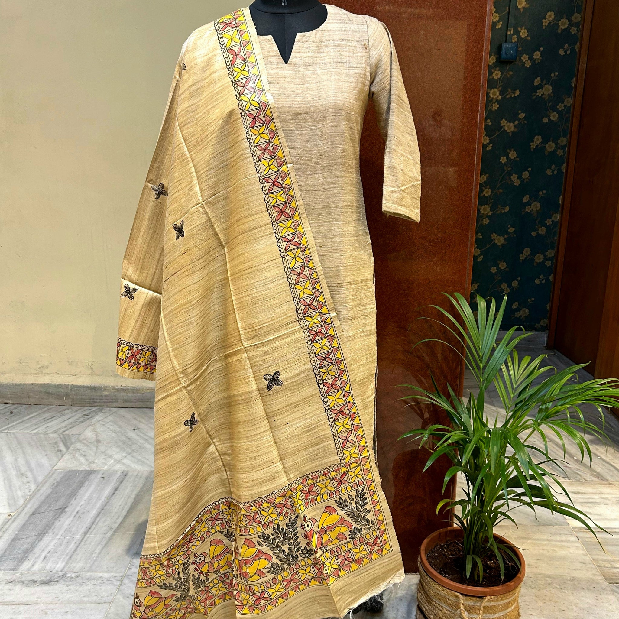 Handpainted Tussar Ghicha Silk Dupatta 7
