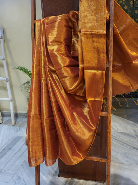 Mul Tissue Saree-Red Gold