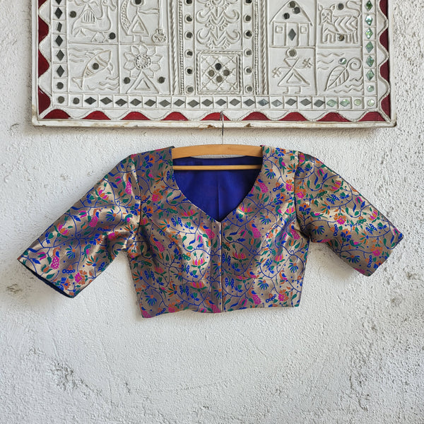 "Mayura " Paithani Blouse Blue