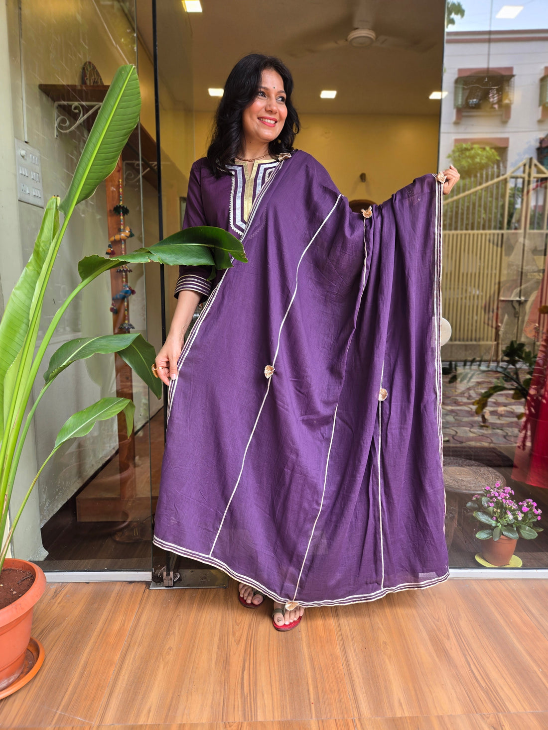 Bandhan Mulmul Gotta Work Dupatta - Purple