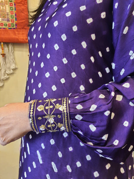 Rangrez- Modal Silk Bandhani Kurti Purple