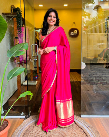 Mayura Modal Silk Lace Saree - Pink