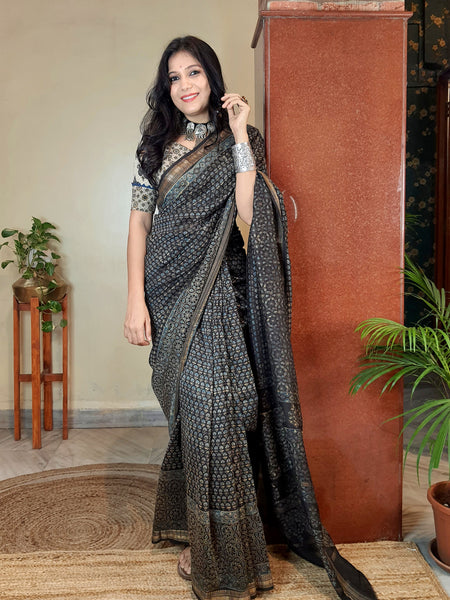 Meher- Ajrakh Maheshwari Silk Saree1