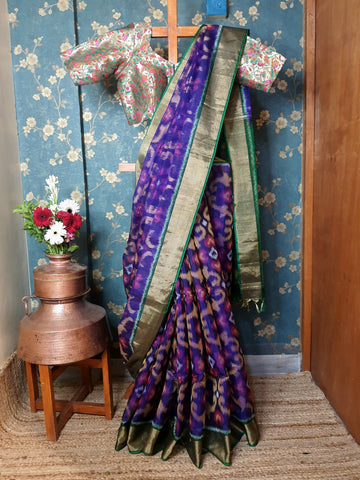 "Navrang Patola"- Handloom Cotton Silk Saree Purple Green