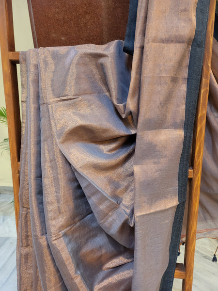 Mul Tissue Saree-Grey Copper