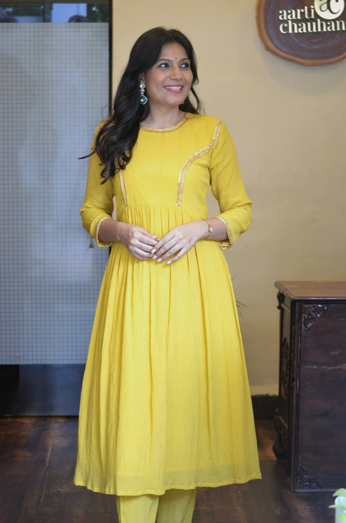 Utsav - Crushed Cotton Silk Set Yellow