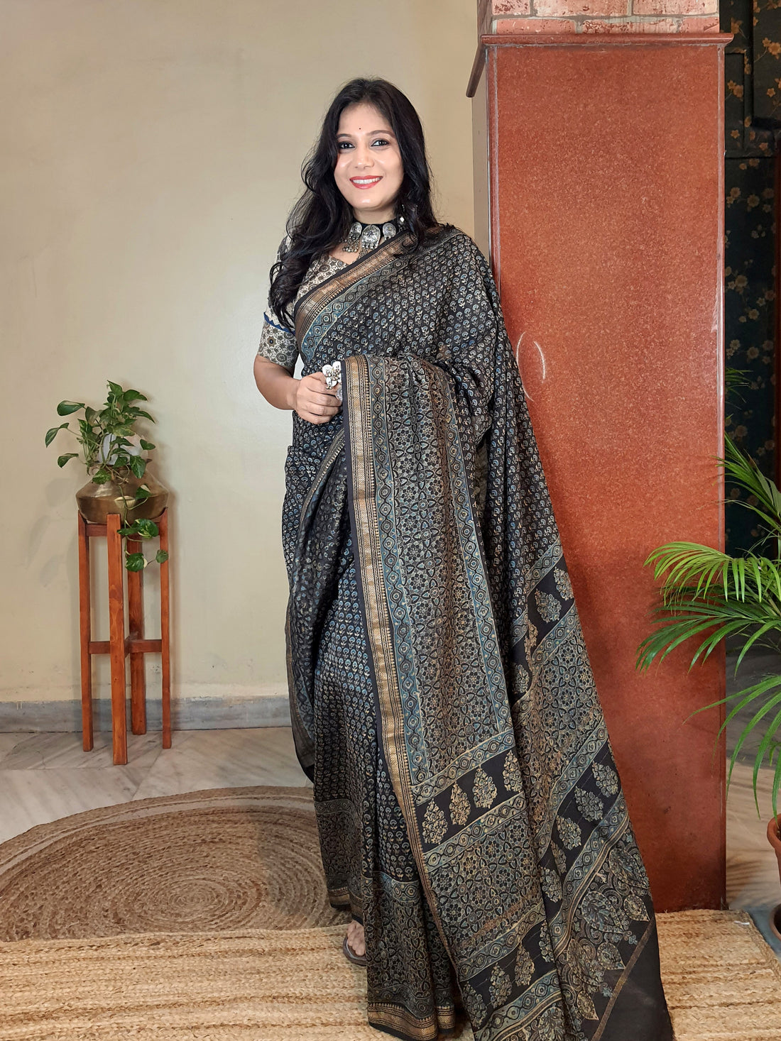 Meher- Ajrakh Maheshwari Silk Saree1