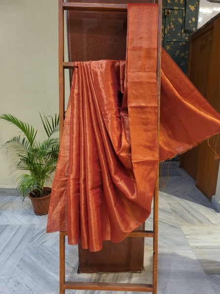 Mul Tissue Saree-Red Gold