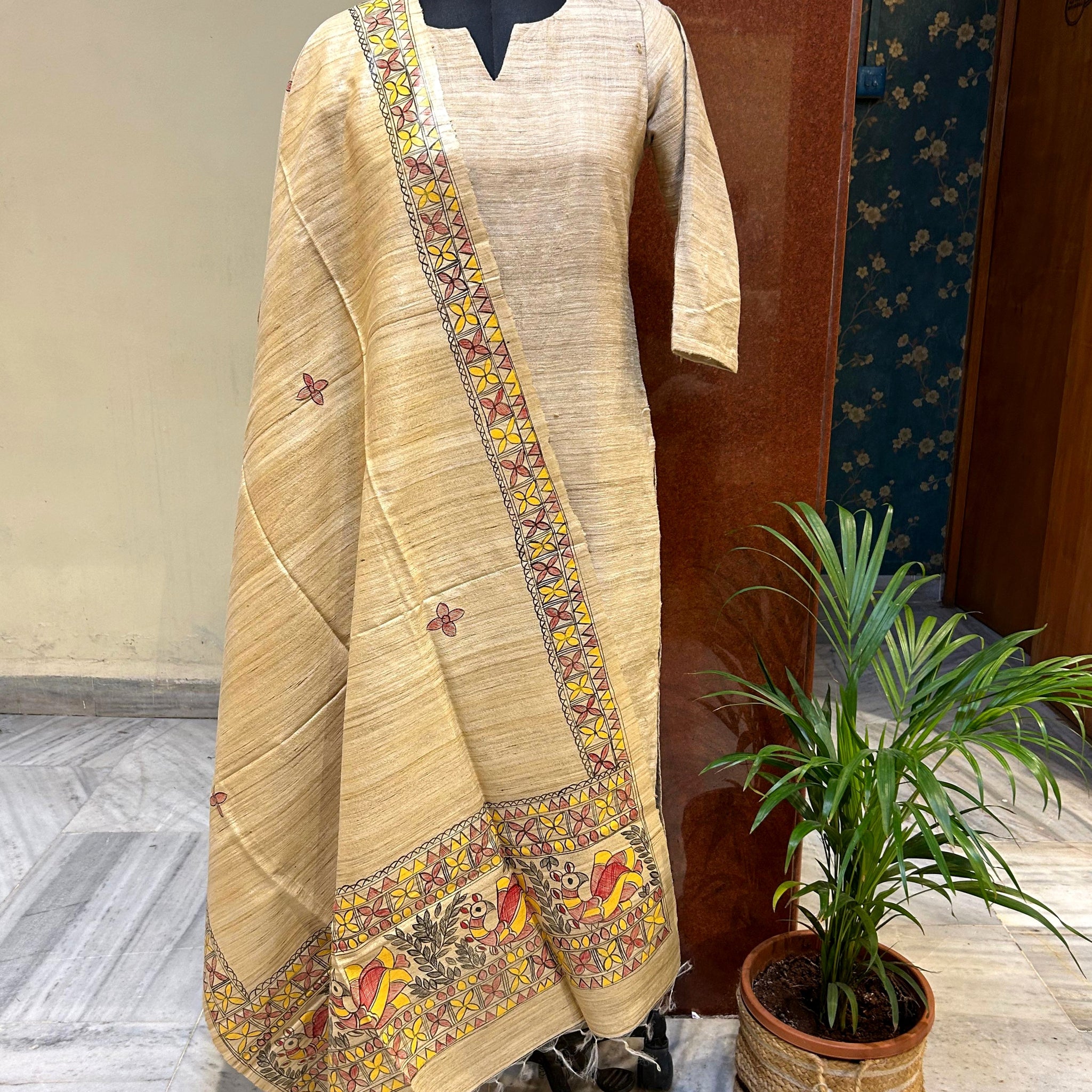 Handpainted Tussar Ghicha Silk Dupatta 10