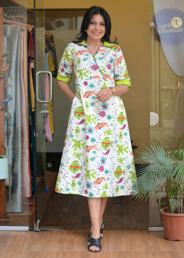 Coral Mist-Poplin Cotton Aline Dress