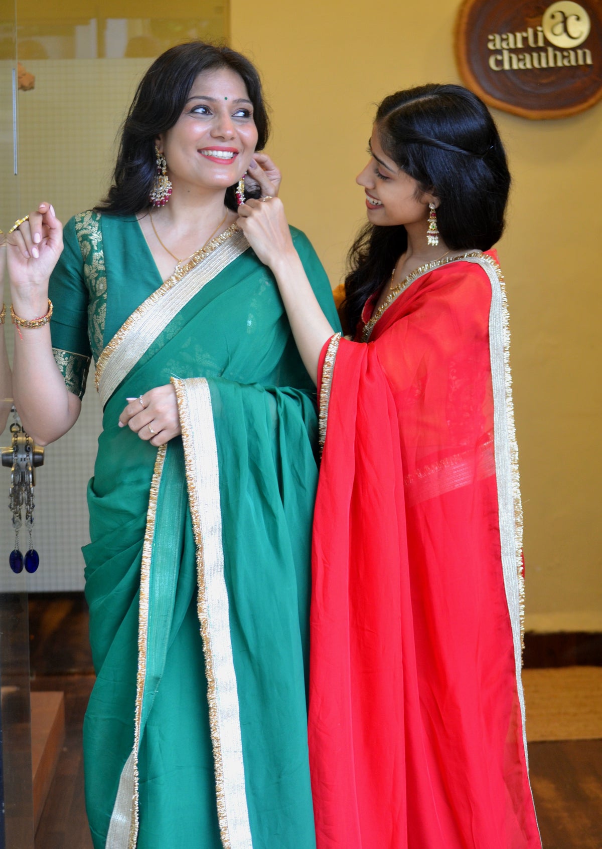 Red Rang Sri-Rang Organza Silk Saree Red