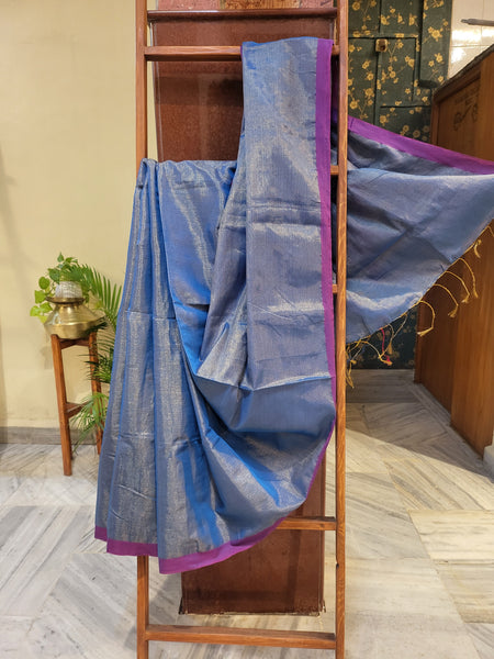 Mul Tissue Saree-Peacock Blue