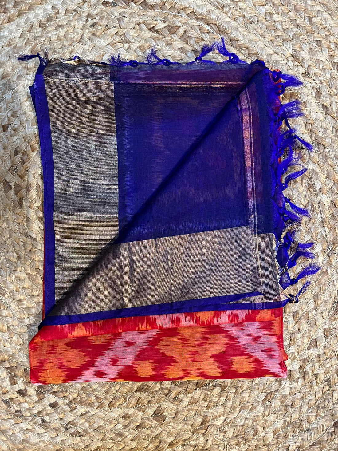 "Navrang Patola"- Handloom Cotton Silk Saree Red Blue