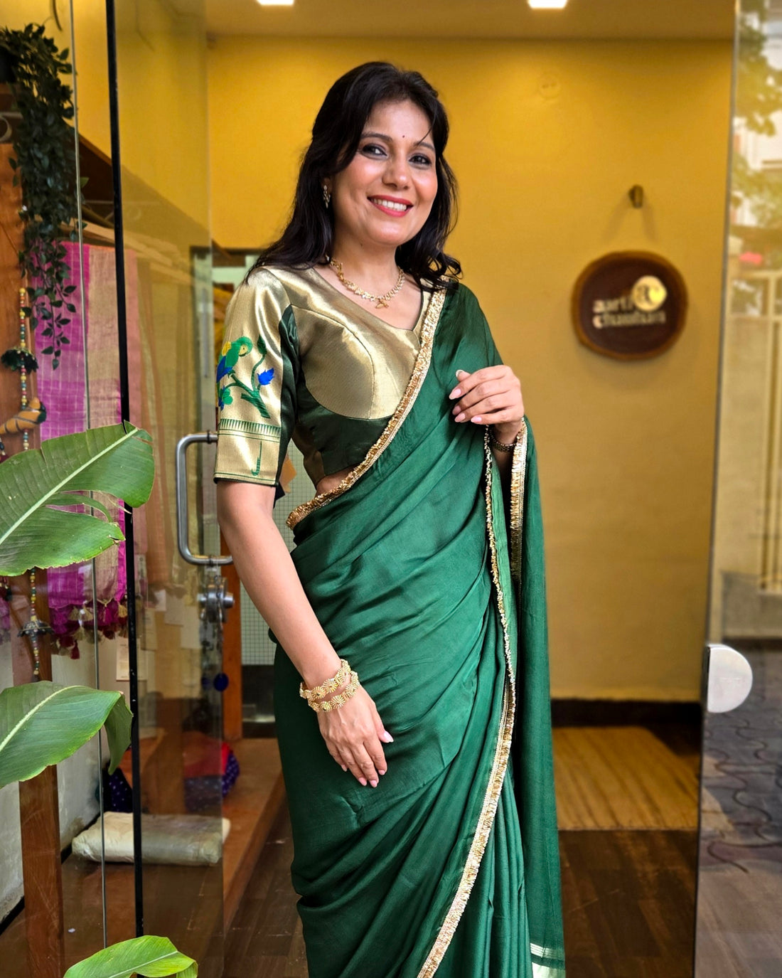 Mayura Modal Silk Lace Saree - Green