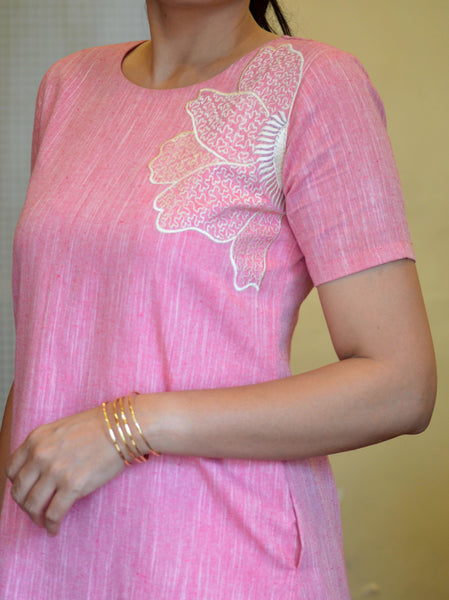 'Dastkari' Cotton Embroidered Dress Pink