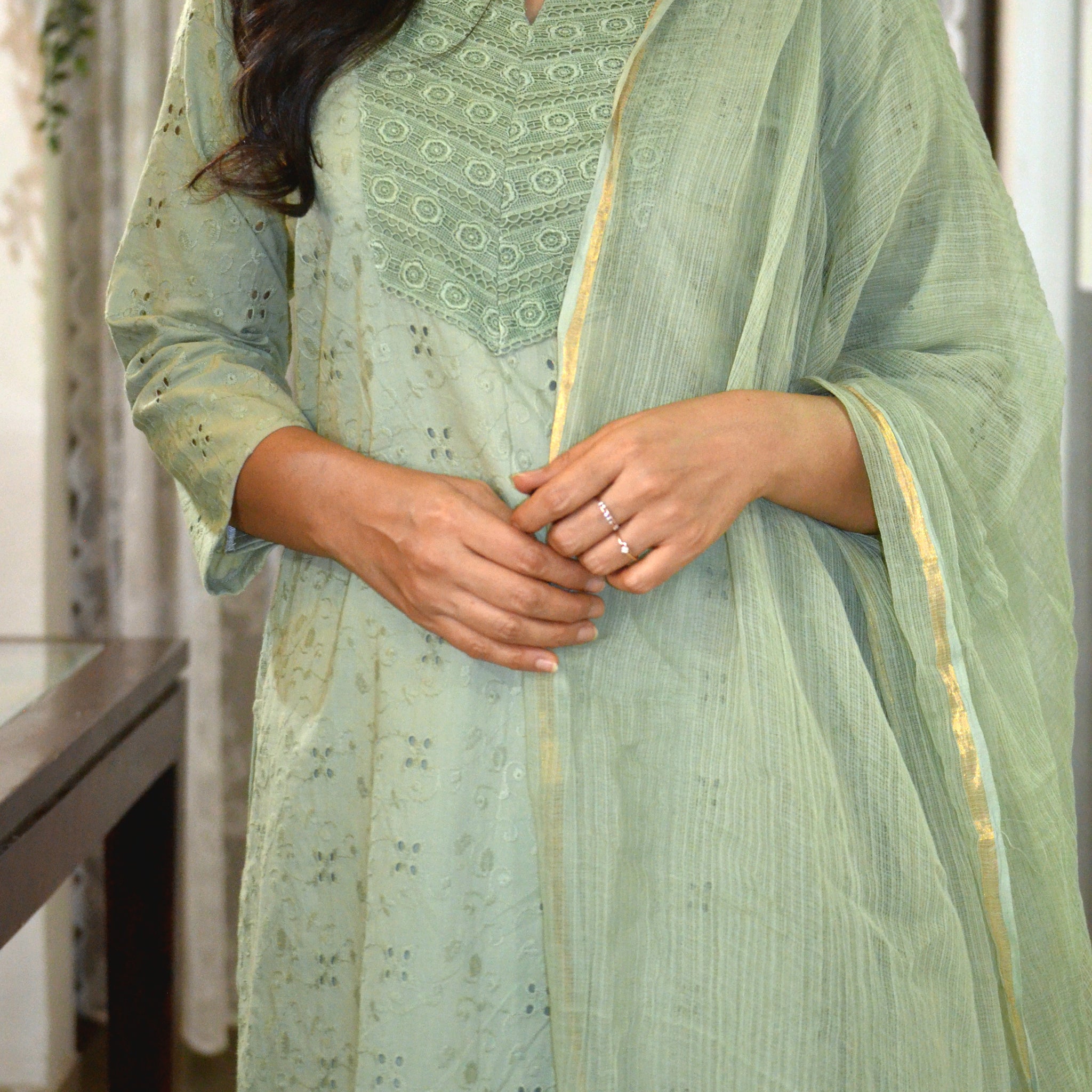 Kota Doria Dupatta- Sage Green