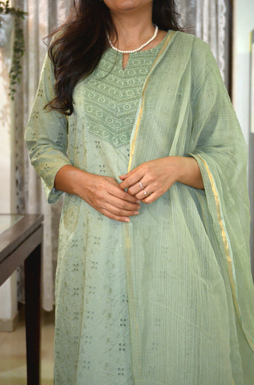 Kota Doria Dupatta- Sage Green