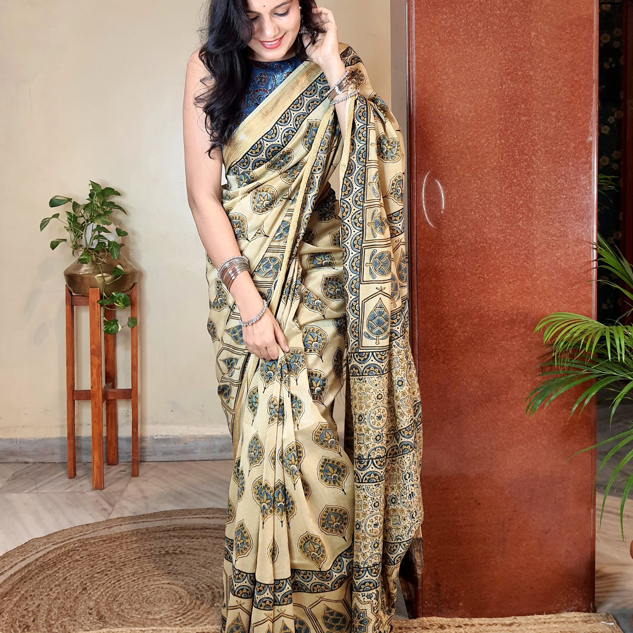 Meher- Ajrakh Maheshwari Silk Saree5