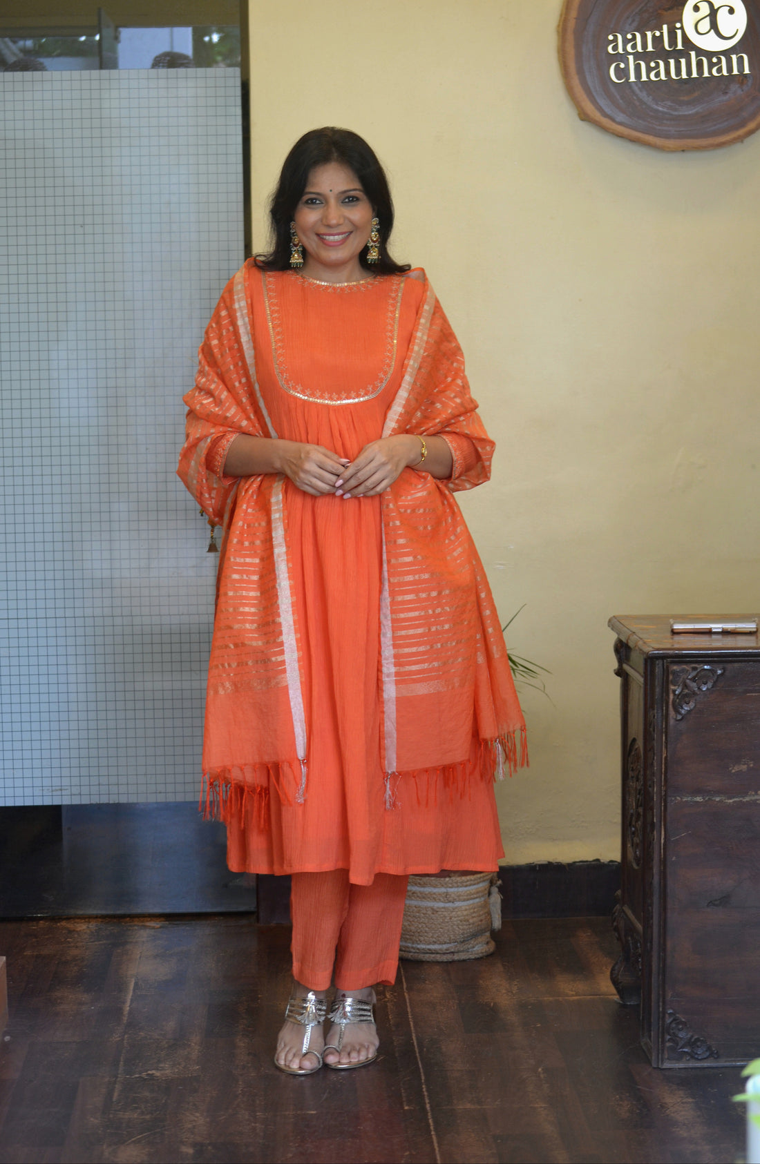 Utsav - Chanderi Silk Orange Dupatta