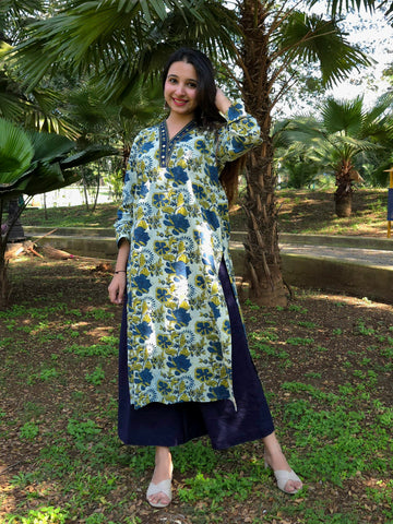 Bagru Ghunghroo Kurti - Indigo