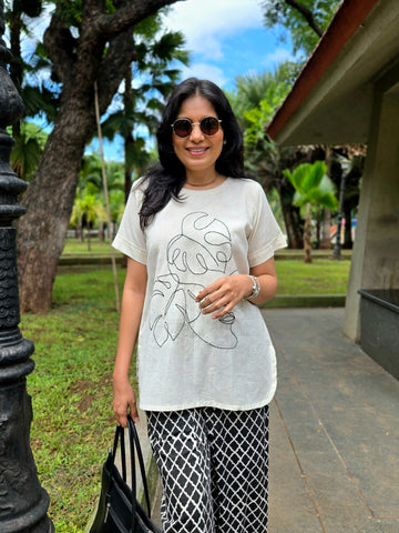 Hand Embroidered Cotton Top Long - Off White
