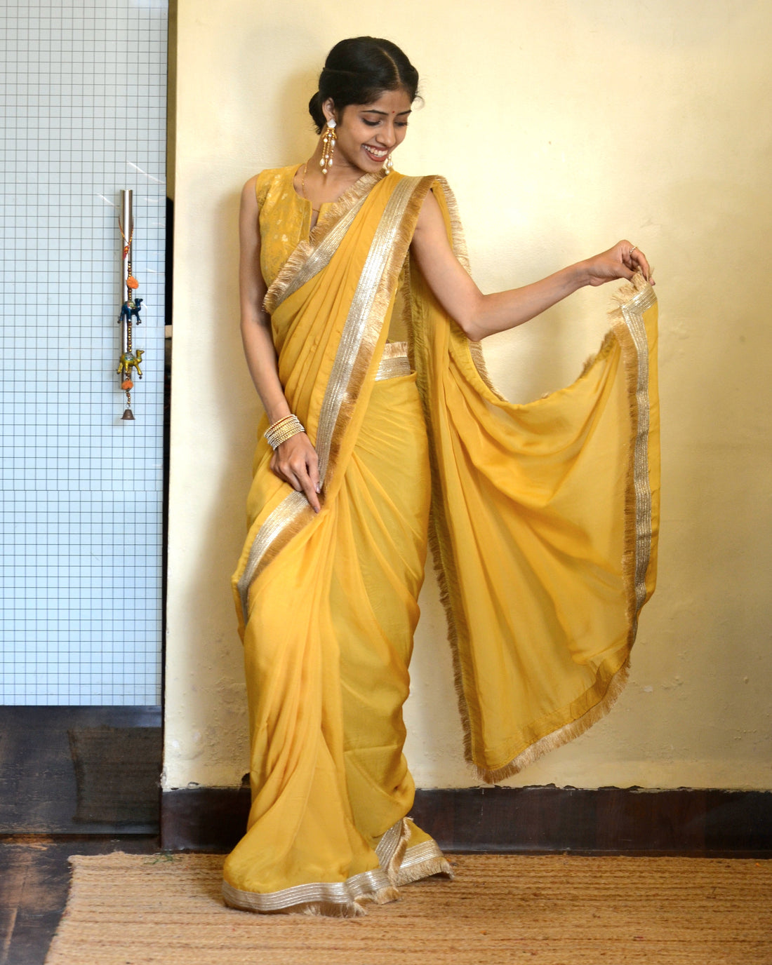 Sri-Rang Organza Silk Saree Yellow