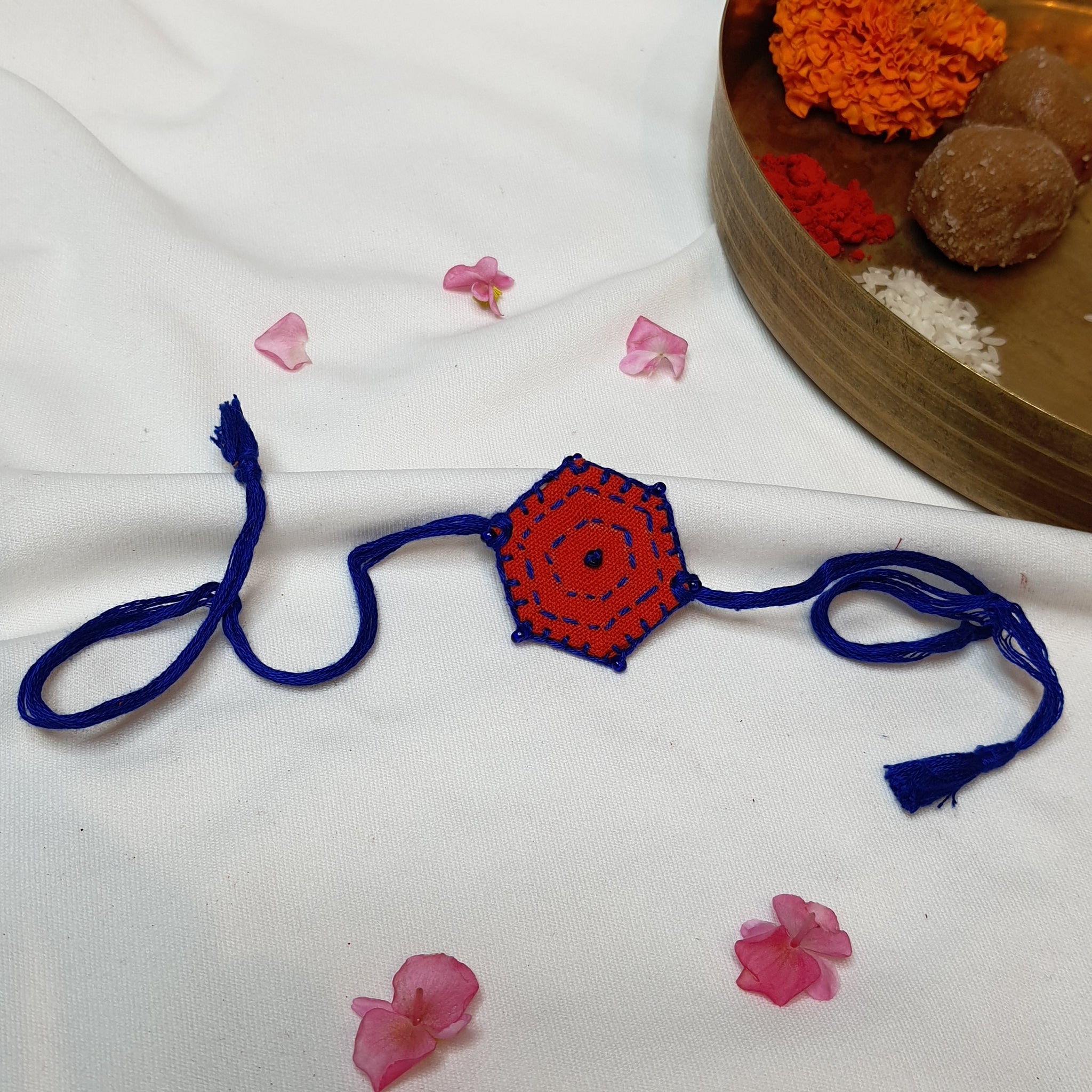 Upcyled Handmade Kantha Rakhi Orange