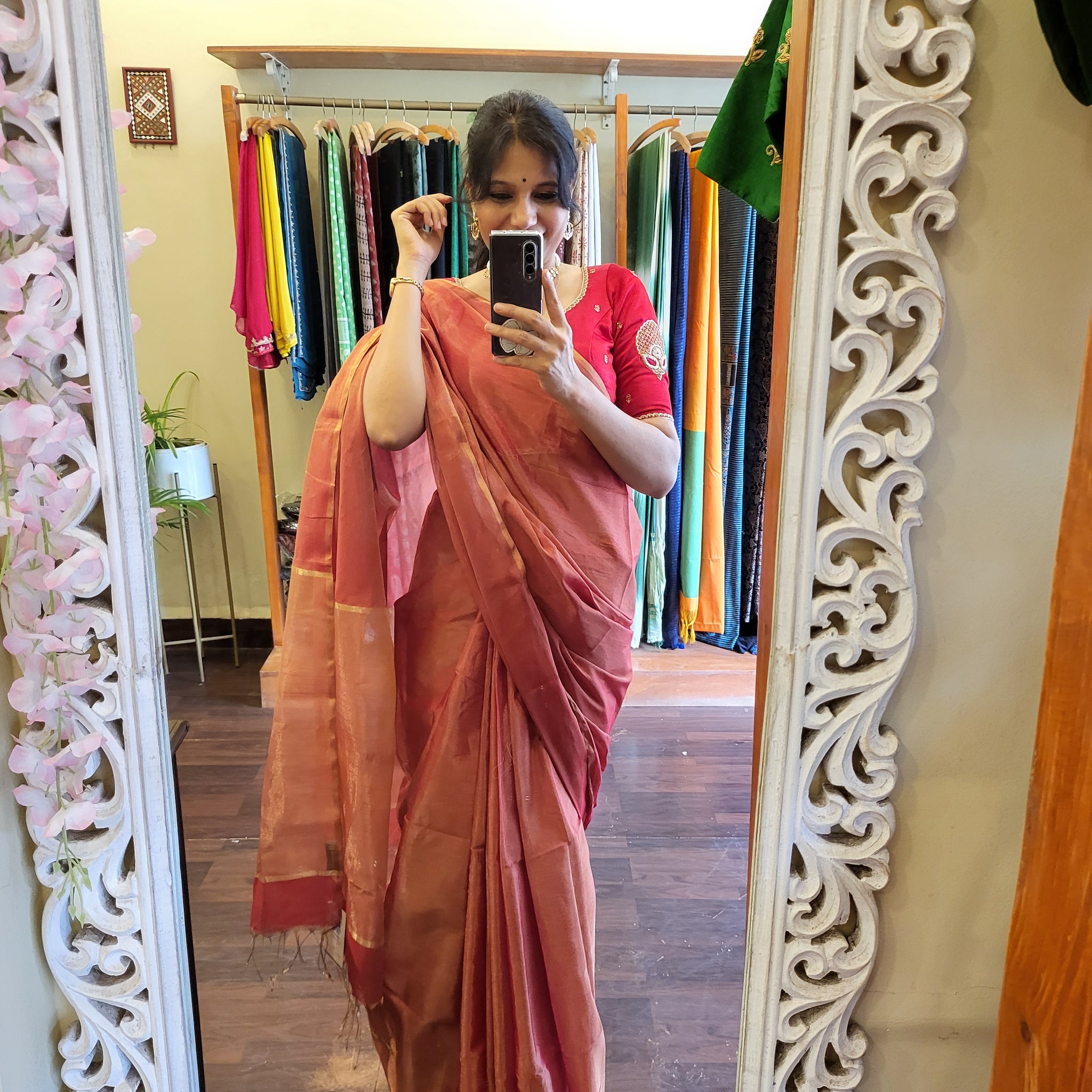 "Gauri" Tissue Silk Handloom Saree-Red