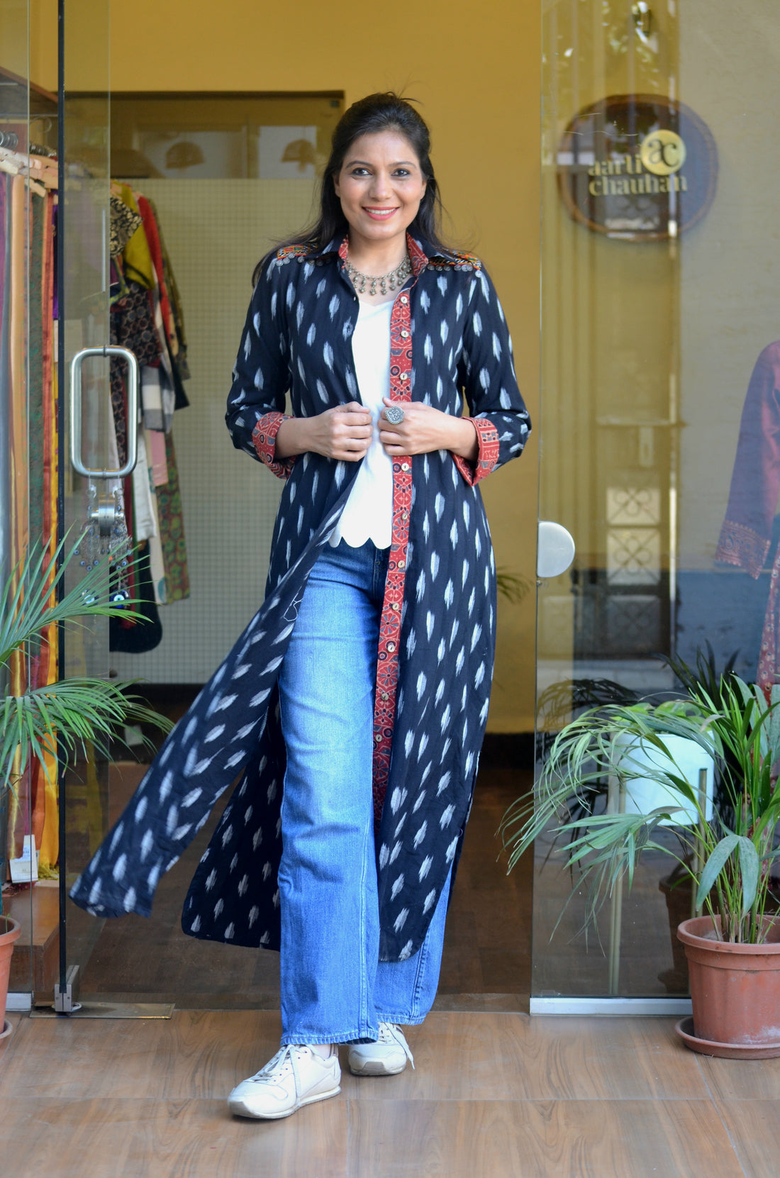 Handloom Ikkat Banjara Shrug-Dress Black