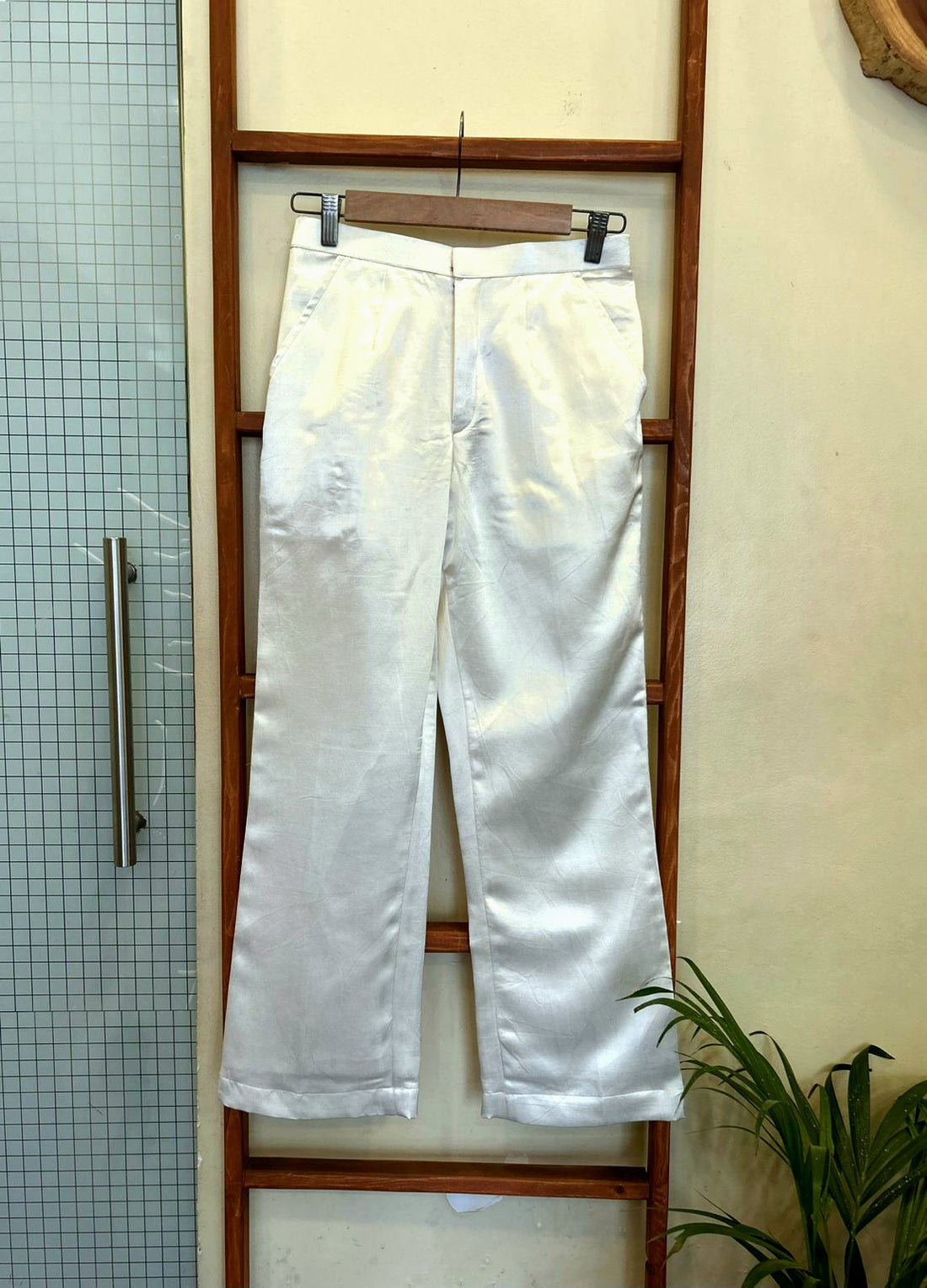 Rangrez- White Mashroo Silk Trousers