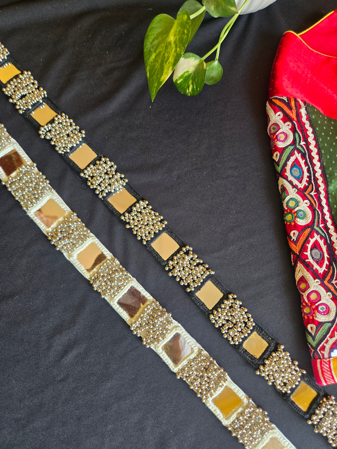 Kutchi Mirror Work Waist Belt - Black