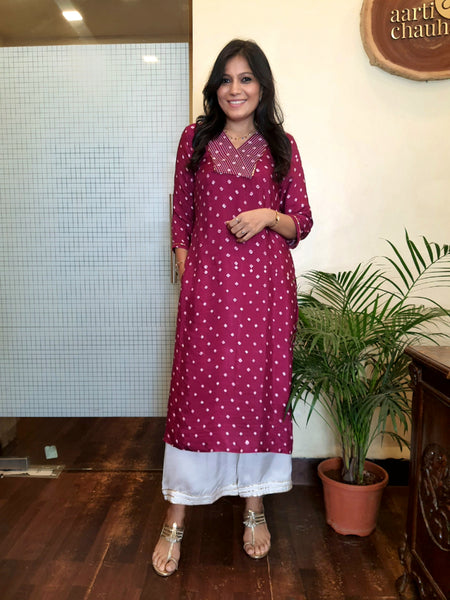 Rangrez- Modal Silk Bandhani Kurti Wine