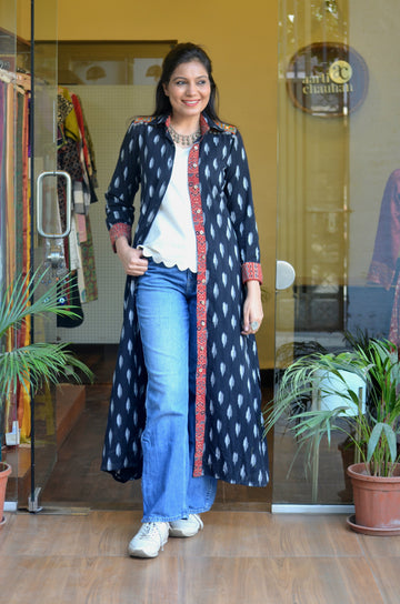 Handloom Ikkat Banjara Shrug-Dress Black