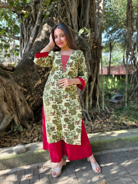 Bagru Scalloped Kurti-Green