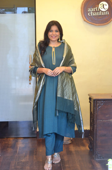 Utsav - Crushed Cotton Silk Set Green