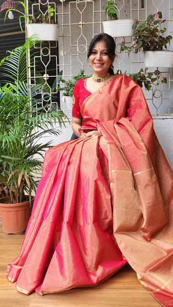 "Gauri" Tissue Silk Handloom Saree-Pink