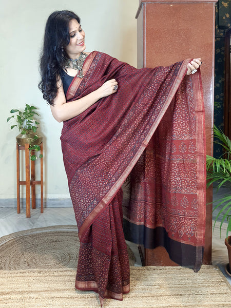 Meher- Ajrakh Maheshwari Silk Saree8