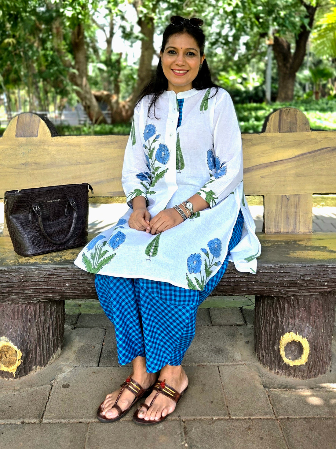 Mughal Butta Cotton Block Printed Tunic Top - Blue
