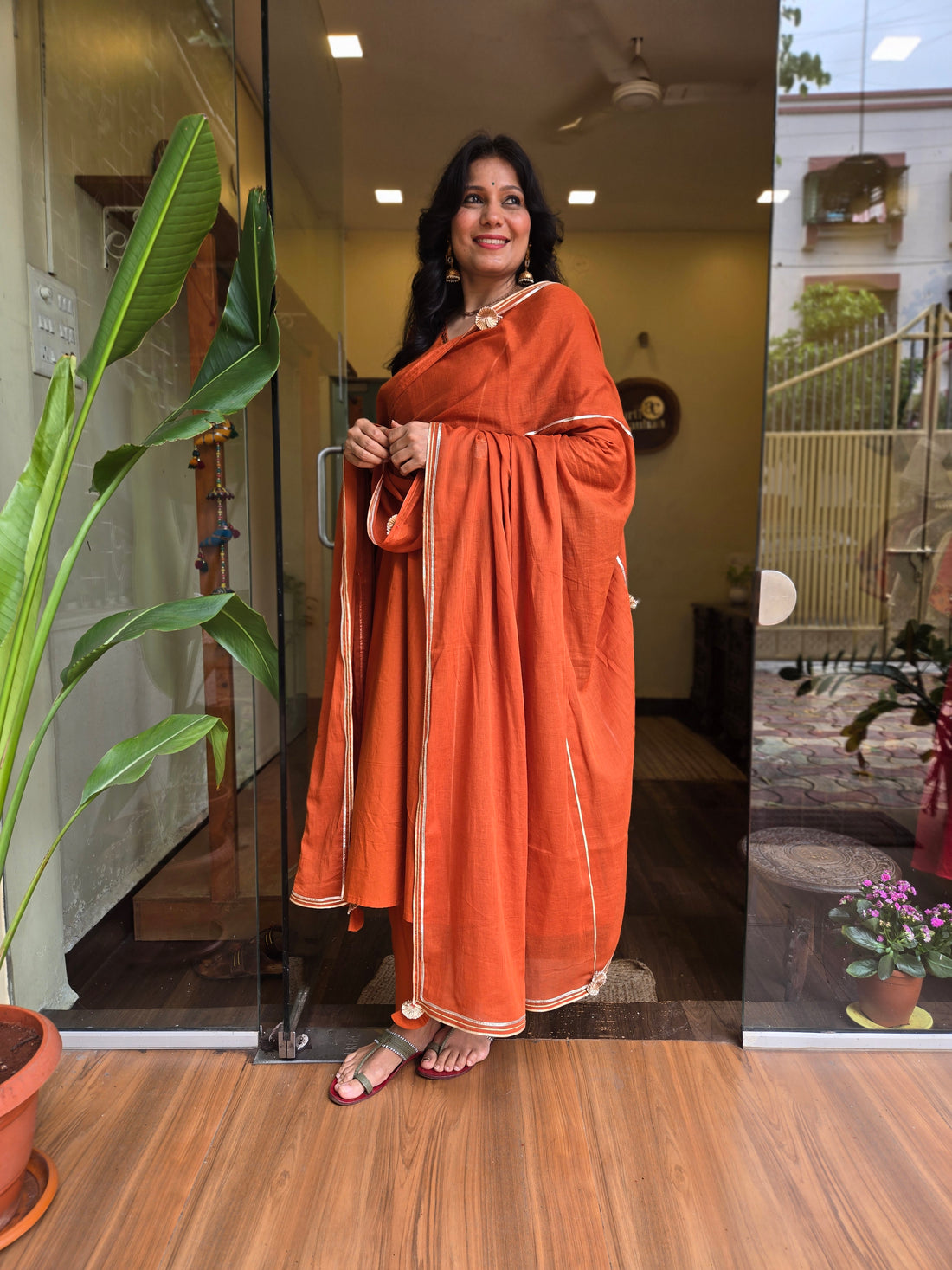 Bandhan Mulmul Gotta Work Dupatta - Rust