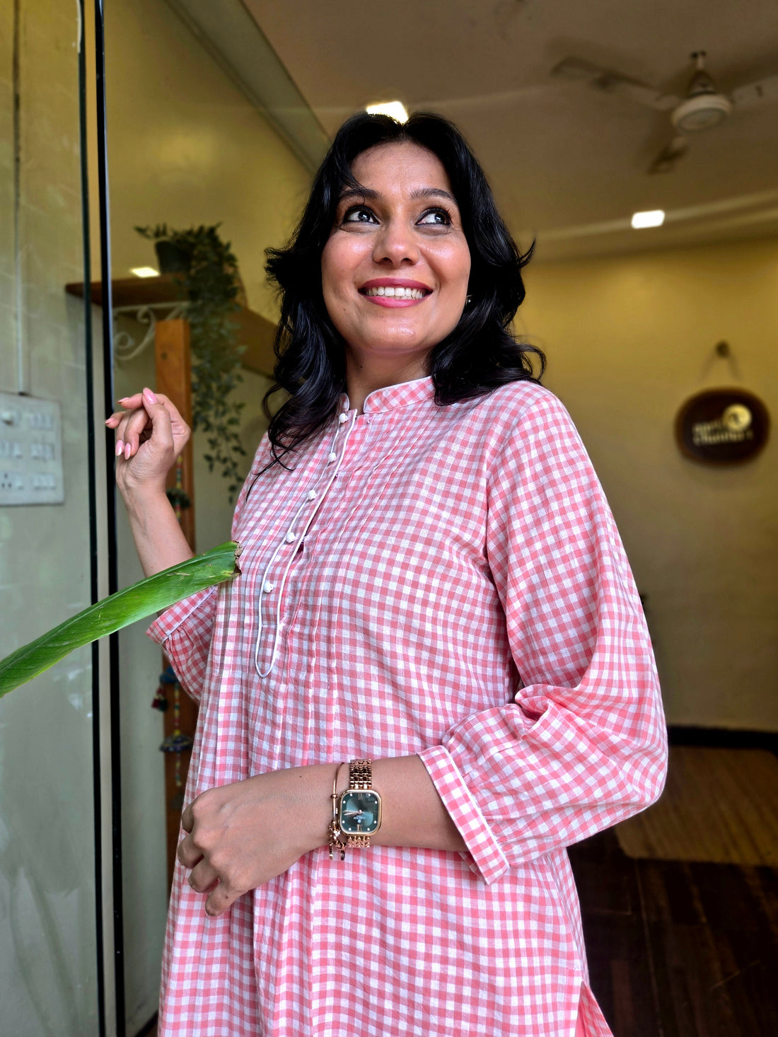 Checkmate Handloom Cotton Kurti - Peach